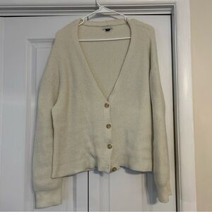 American Eagle Outfitters Cream V-Neck Button Boxy Cardigan
